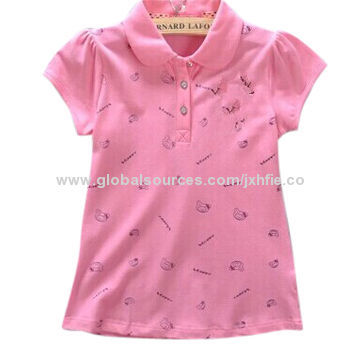 Girl's Polo Shirt, Made of 100% Cotton Printed Pique, Customized Printing and Design are Accepted