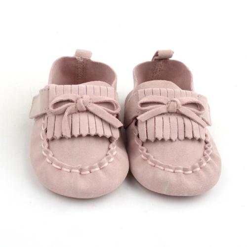 Chaussures habillées pour bébé en cuir suédé avec pompon et nœud