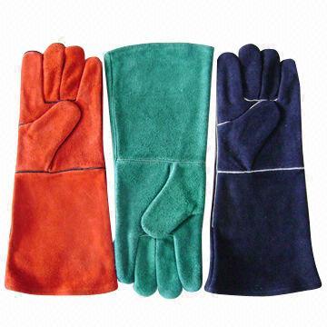 Welding gloves, red cow split leather material, fully lined