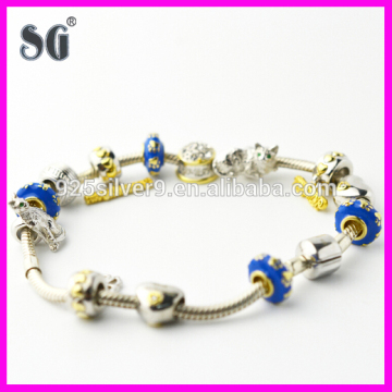 Customized Aleader Wholesale Animal Cat Enamel & Rhodium 925 Sterling Silver Manufacturer Charm Bracelets