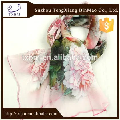 Customize printed chiffion scarf for lady 100% silk scarf