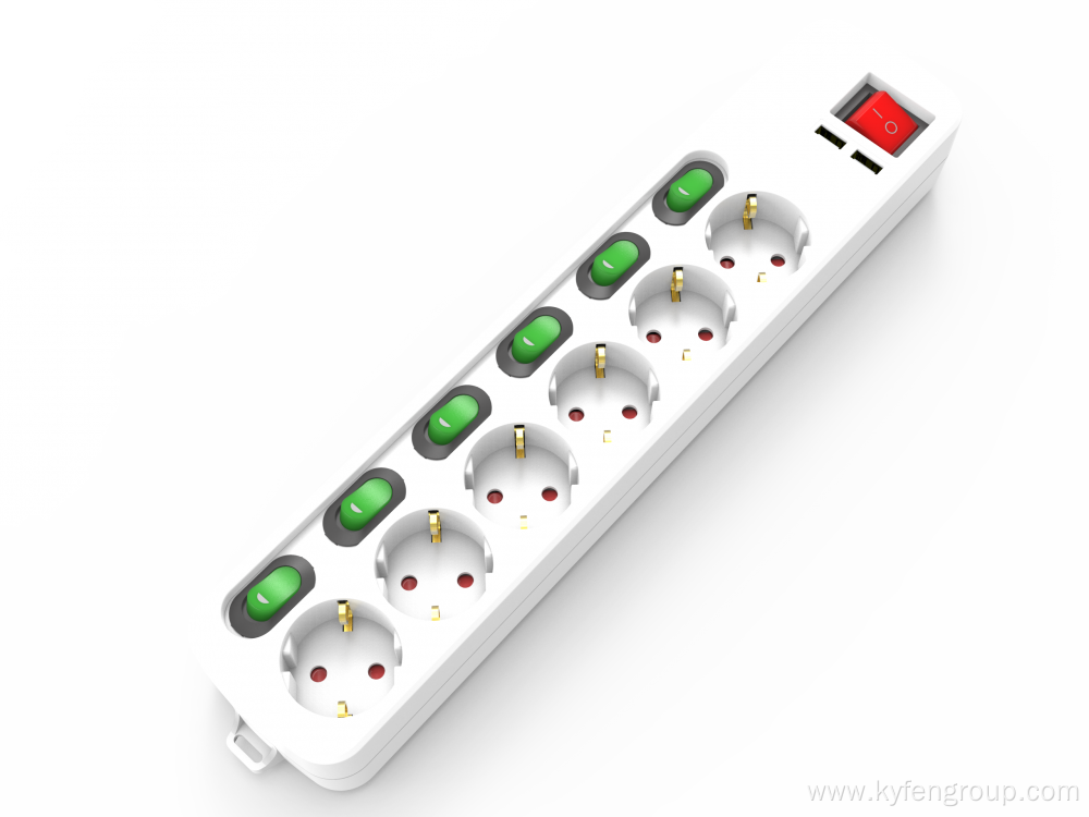 Germany 6-ouelet Power Strip with usb a