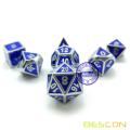 Bescon Deluxe Shiny Chrome and Blue Enamel Solid Metal Polyhedral Role Playing RPG Game Dice Set of 7