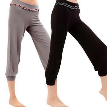 Dance/Yoga Pants with Decorative Falbala Waistband, Made of Cotton and Spandex