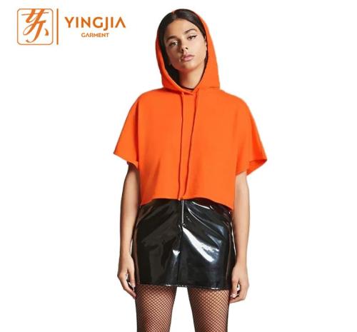 Women Short Sleeve Hoodies Plain Casual Sweatshirt