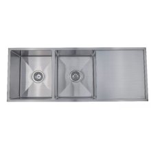 Square Double Bowl Kitchen Sink with Drainboard