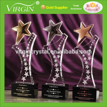 New design crystal star shape trophy award with customized logo for company souvenirs