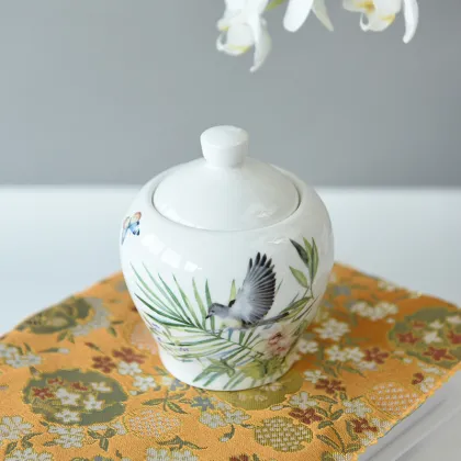 Luxury China Dinner Set with Bird-and-Flower Design: Creamer and Sugar Bowl Service