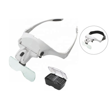 9892B2 Head-Mounted Magnifying Glass with 5 Lenses - LED Illumination, 2x to 5x Magnification, PMMA Material