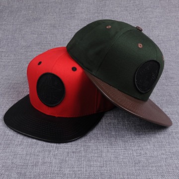 Wholesale plain flat bulk snapback cap with leather patch logo