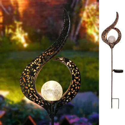 Garden Solar Lights: Crystal Glass Globe and Metal Moon Stake for Outdoor Yard Decor