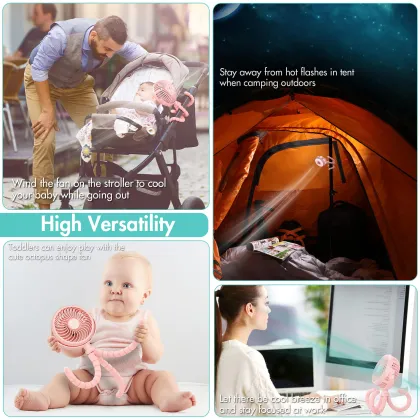 360° Rotating Portable Handheld Fan for Stroller: Multifunctional, Vertical & Horizontal with 3 Light Modes