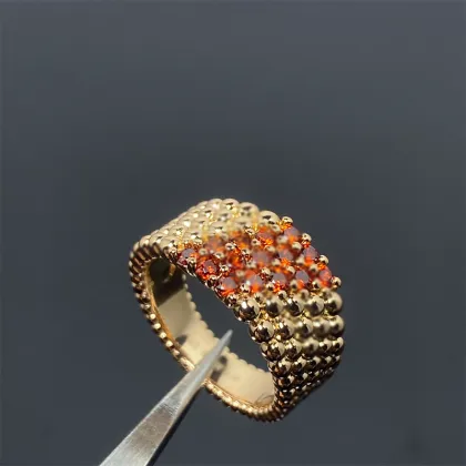 Stylish Women's Gold Plated 18k Inlaid Red Diamond Stainless Steel Clover Ring