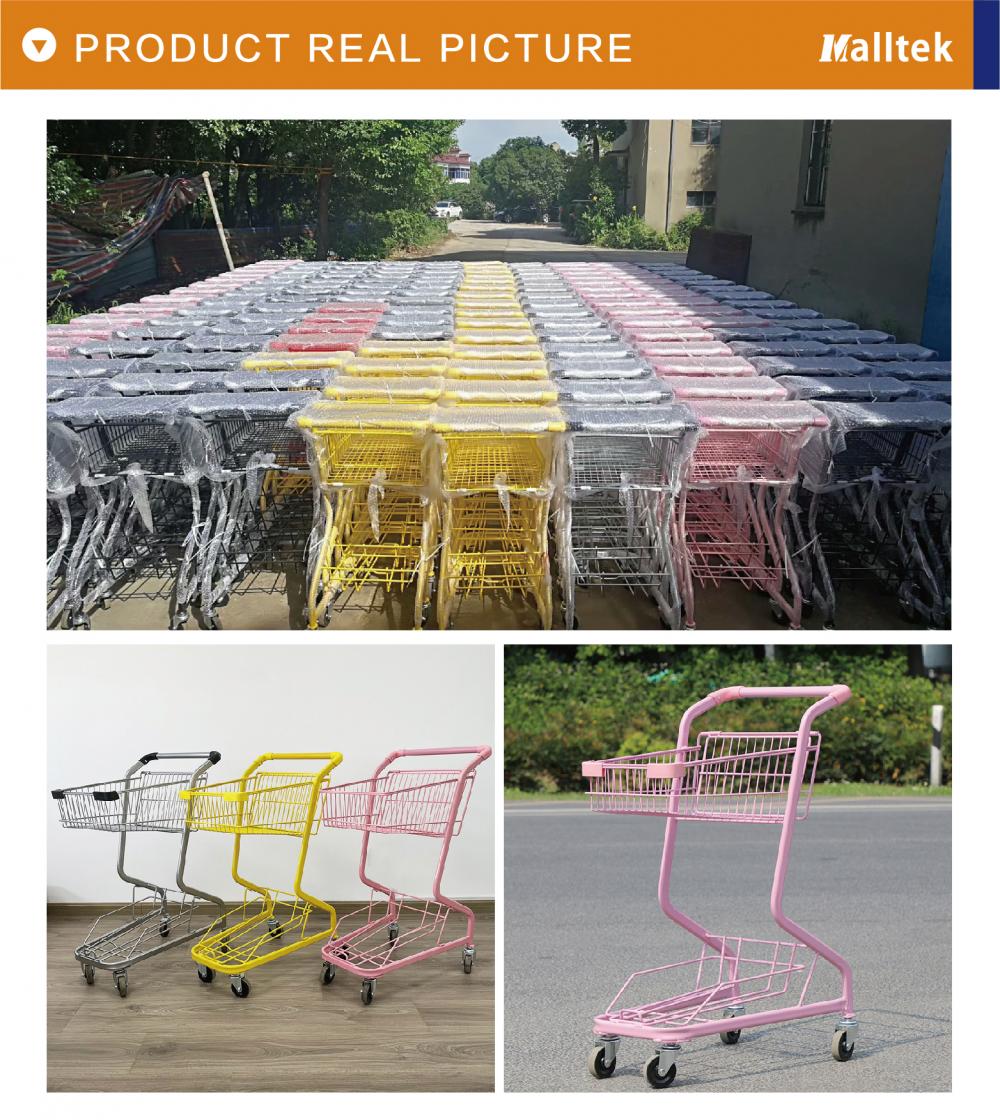 Supermarket pink metal 2 tier shopping Basket Trolley