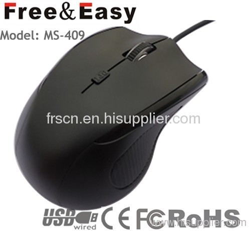 Ms-409 Big Size Black Rubber Key Wired Optical Mouse 