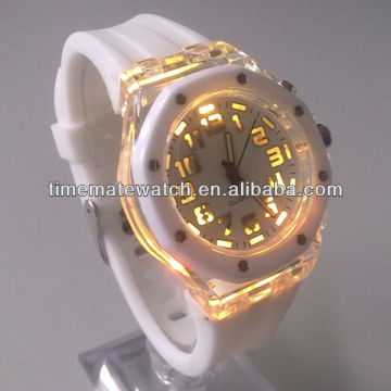 Custom logo waterproof quartz interchangeable silicone strap led flashlight watch