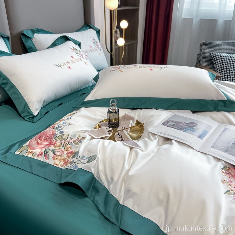 刺繍のベッドシート羽毛布団カバー寝具セットは100％綿です