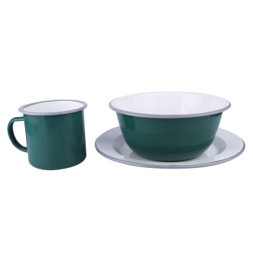 Enamel Restaurant Tableware Hotel Dinnerware Metal Plate Solid Bowl Durable Mug Dinnerware Sets