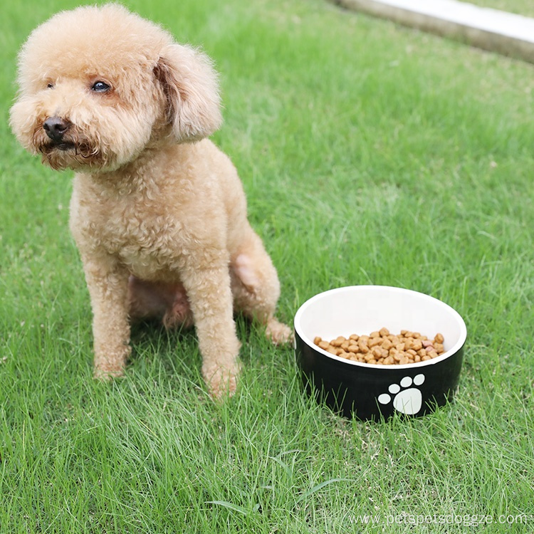 Pet Feeding Bowl Black Rounded Ceramic Dog Bowl
