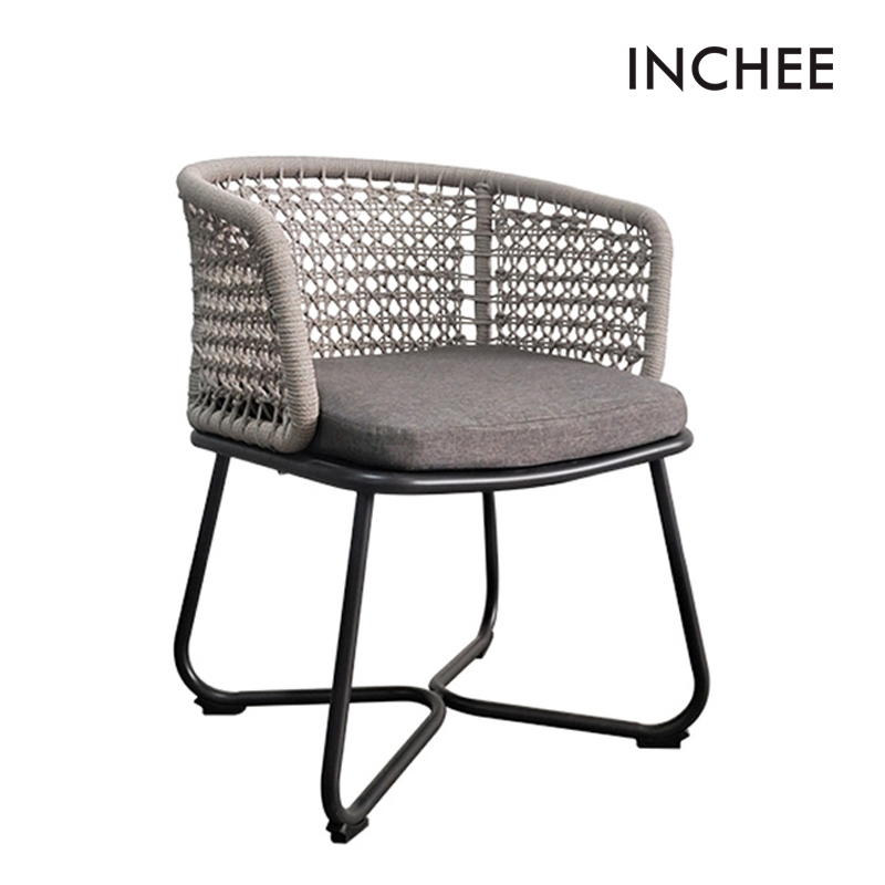 Textilene Fabric Gray Aluminum Arm Dining Chair