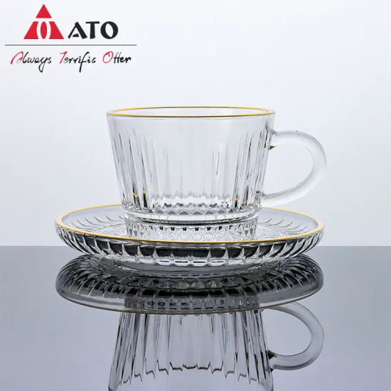 Clear Glass Cup And Saucer with gold rim