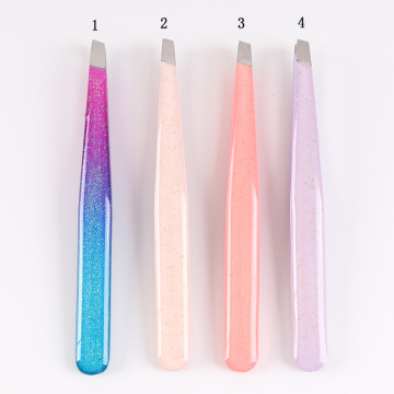 High-Quality Slant Tip Glitter Stainless Steel Private Label Eyebrow and Eyelash Tweezers
