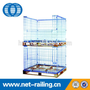 Stackable folding metal wire mesh Pallet cage with wooden pallet
