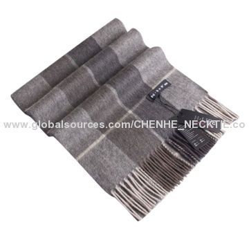 Men's woolen scarf, checkered design, with big size, customized designs are accepted