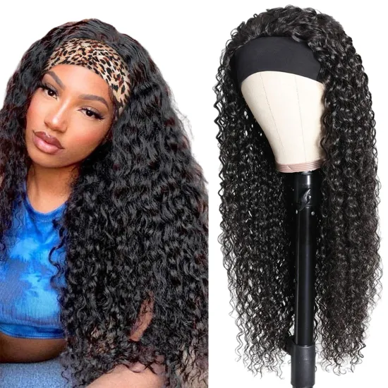 2021 New Fashion Deep Wave Human Hair Headband Wig Cheap Brazilian Remy Human Hair Non Lace Machine Made Wig For Black Women