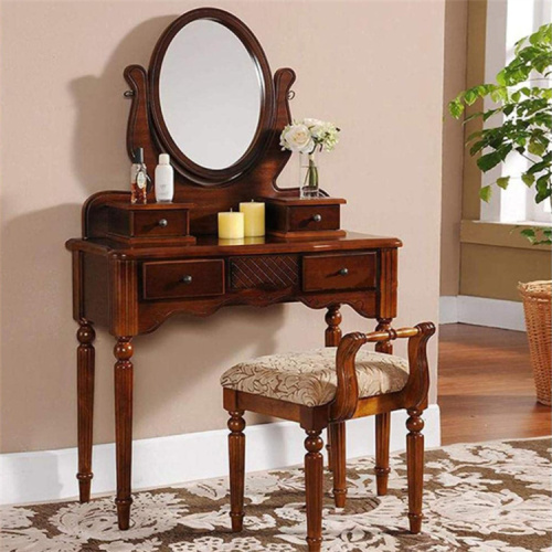 Country Style Solid Wood Mirrored Dressing Table