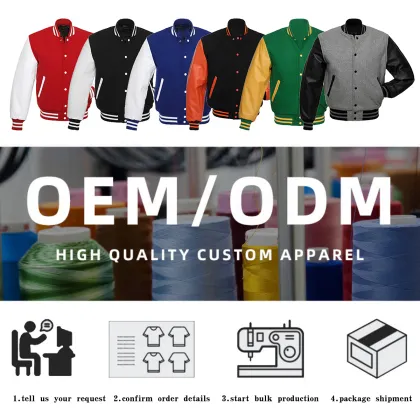 Custom Men's Premium Classic Button Vintage Baseball Letterman Genuine Leather Varsity Jacket