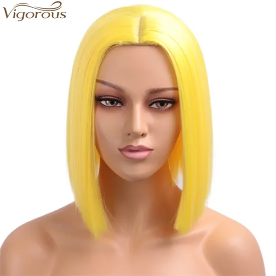 Vigorous Short Bob Hair Wigs Yellow Colored Wig Middle Part Heat Resistant Fashion Synthetic Wig for Women