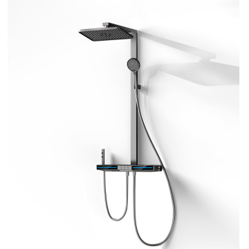 Square Gun Metal White Thermostatic Bathroom LED Light Shower Set