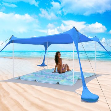Pop-Up Beach Tent with Sunshade, Stabilizer and Windproof Features for Camping