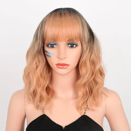 Vigorous Highlight Bob Hair Vendors Cheap Price Ombre Black Orange Short Deep Curly Cosplay Anime Synthetic Wave Wig