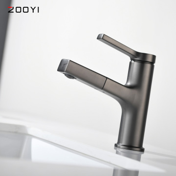 ZOOYI Modern Brushed Gray Bathroom Sink Single Hole Faucet with Sprayer