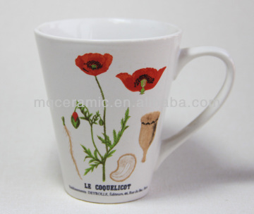 12 oz Cone Shape/ V shape Decal printed Porcelain Coffee Cup
