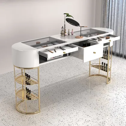 Gold Special Nail Shop Set: Luxury Single and Double Nail Tables