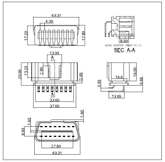 OBD-A-16-G0-A-F-X-PG002-B OBD 16P Male Angle Reverse 12V Type 14.6MM