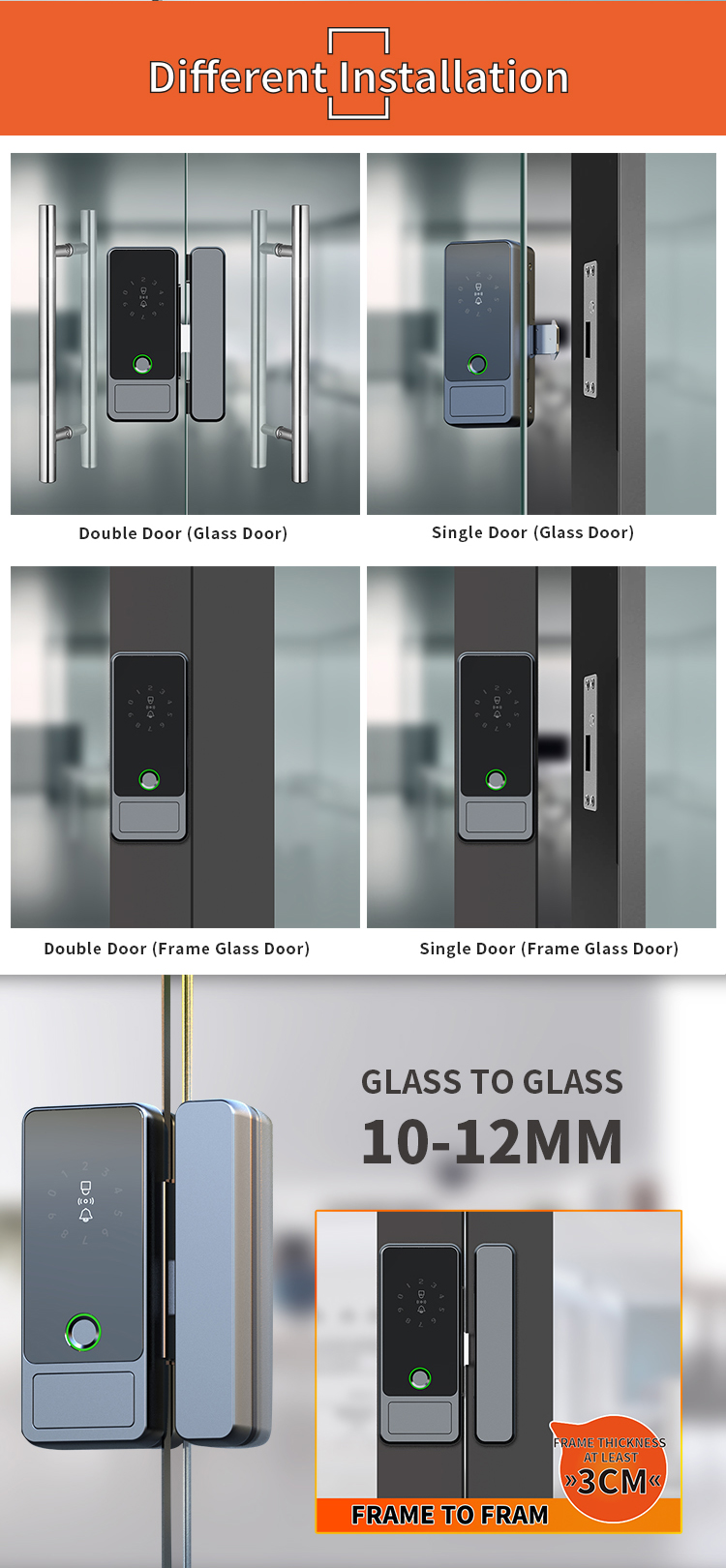 6 tuya key glass door lock