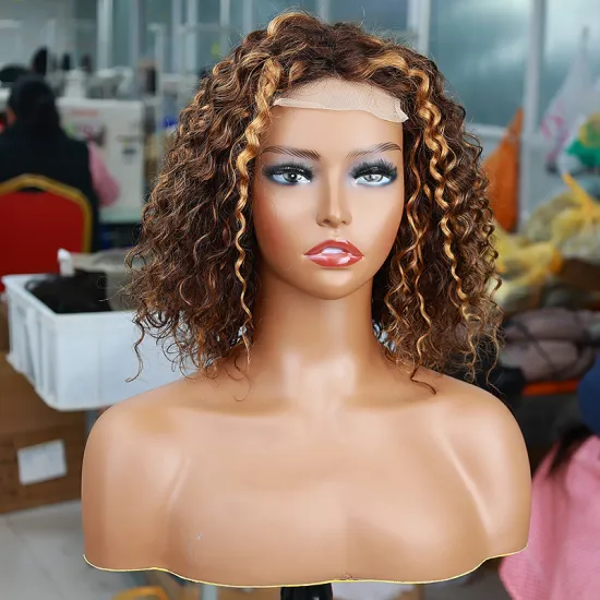 Cheap Wholesale Virgin Brazilian Peruvian Water Wave Human Hair Wigs, 4X4 HD Transparent Lace Closure Afro Curly Short Bob Wig