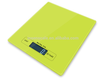 Colorful kitchen scale with 3mm tempered safety glass platform for weighing food
