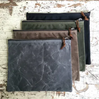 custom high quality waxed canvas zippper pouch