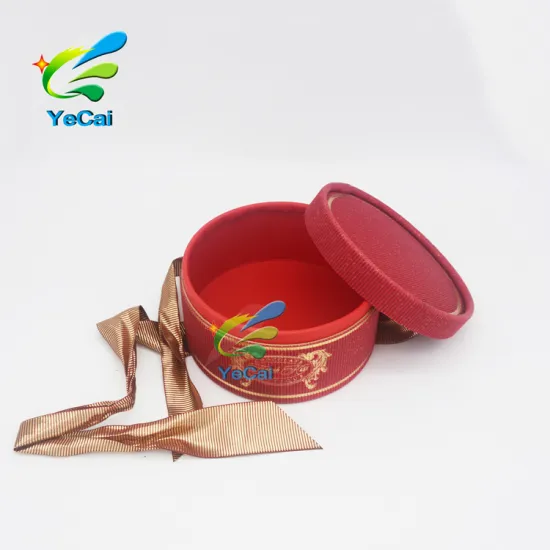 Custom logo round red cylinder gift box paper box with clear lid