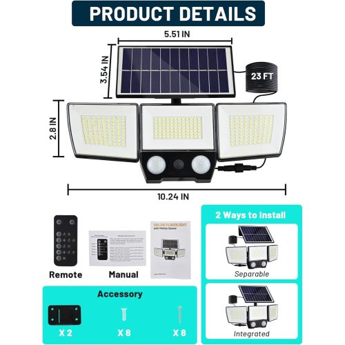 Luz de pared con sensor de movimiento solar de doble cabezal