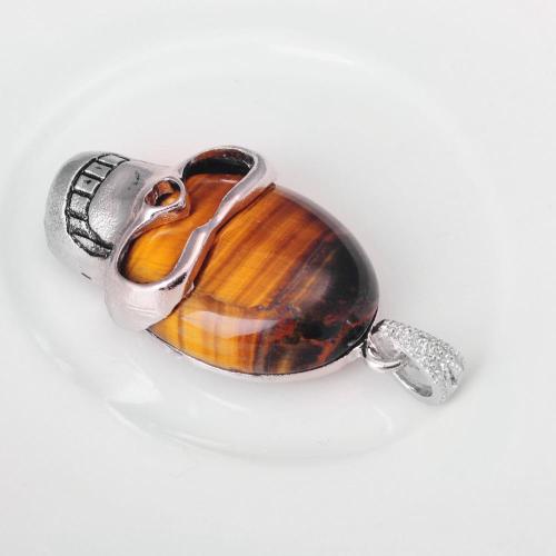 Tiger Eye Semi Precious stone Skull Alloy Pendant