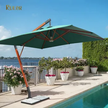 Customized Logo Solar LED Lighting Cantilever Umbrella