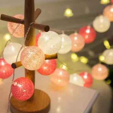 Cotton Ball Fairy String Light Chain - 20 LED Christmas Decoration for Kids Bedroom, Wedding, and Party