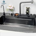 Multifunctional LED Ambient Lighting Stainless Steel Kitchen Sink with Waterfall Faucet