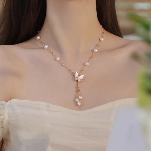 Most Popular White pearl Butterfly Necklace Tassel Pendant